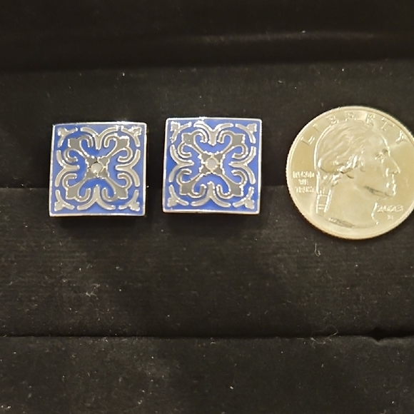 Paisley Blue and Silver Square Cufflinks - Picture 2 of 5